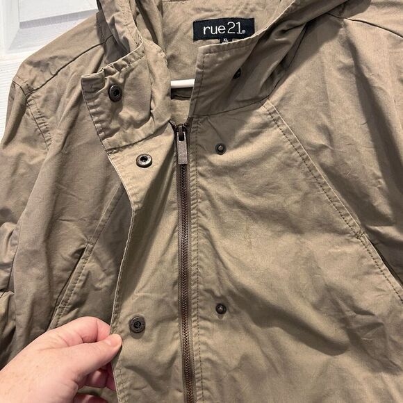 Rue 21 Jacket Juniors XL Khaki Brown With Hood Cotton Long Sleeve Pockets - Picture 6 of 12